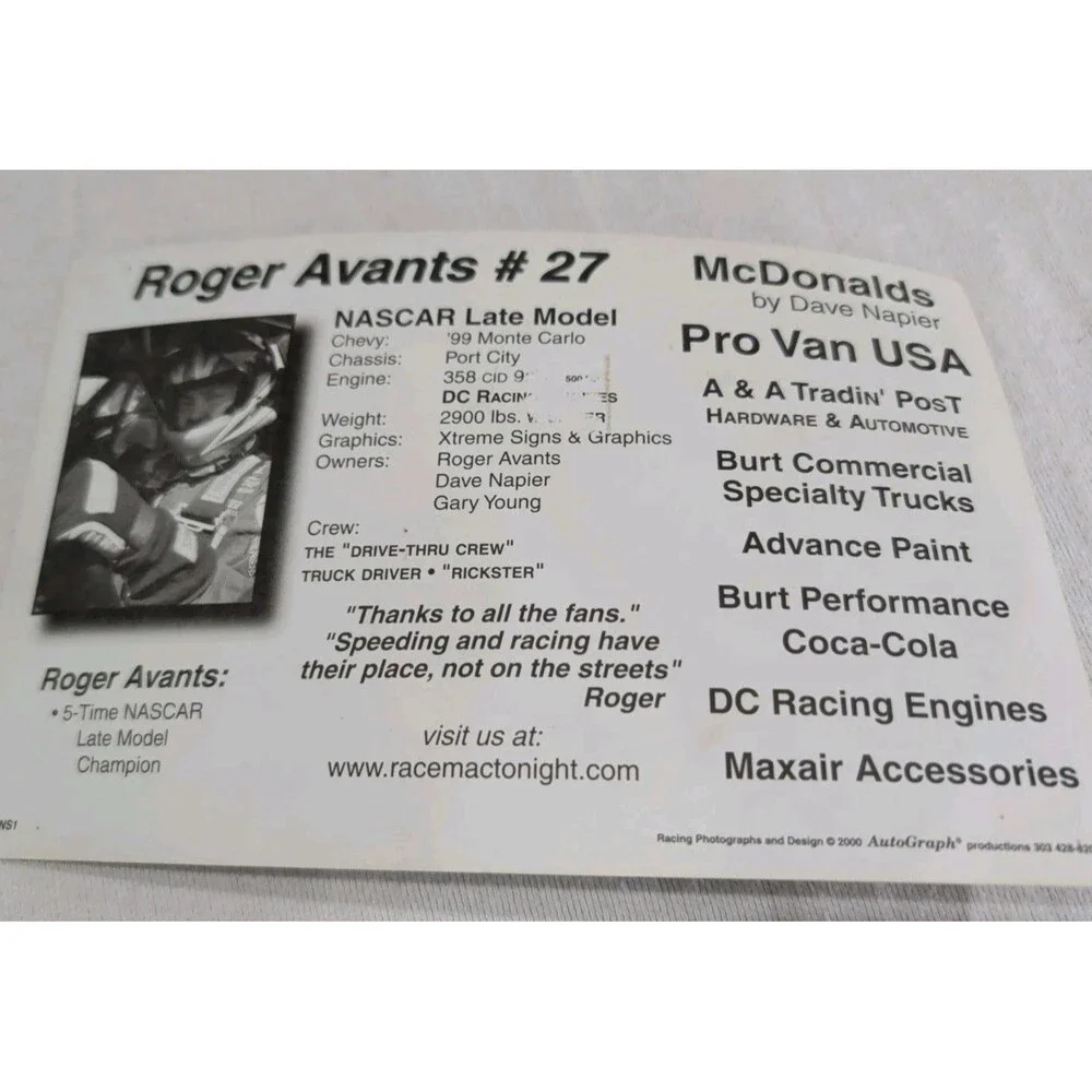 (4) NASCAR Autographed Promo Cards. Avants. Bowen. Robertson. Yackey.